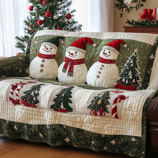 Holiday Glow Quilted Sofa Cover Cozy Warmth Holiday Christmas Gift For Snowman Lovers