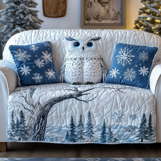 Snowy Arctic Owl Quilted Sofa Cover Winter White Bird Protector Best Unique Gifts For Owl Lovers