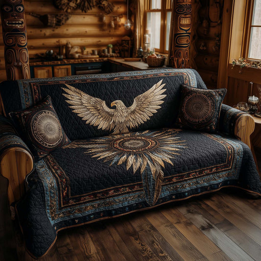 Native Eagle Quilted Sofa Cover Tribal Feathered Wildlife Motif Eagle Themed Gifts Winter