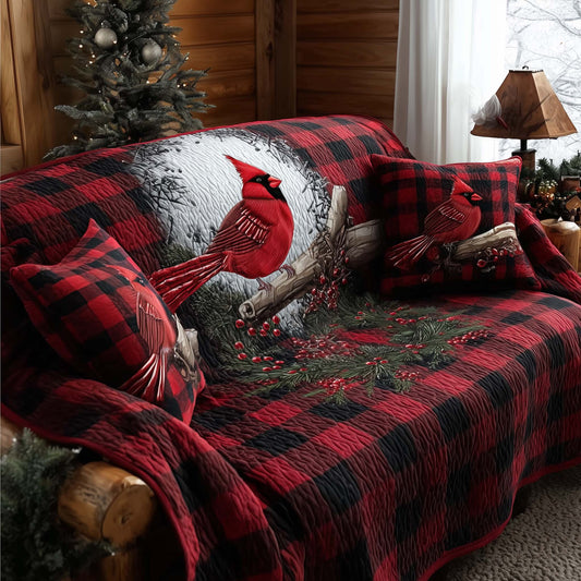 Cardinal Charm Quilted Sofa Cover Northern Bird Perched Motif Red Cardinal Gifts For Mom