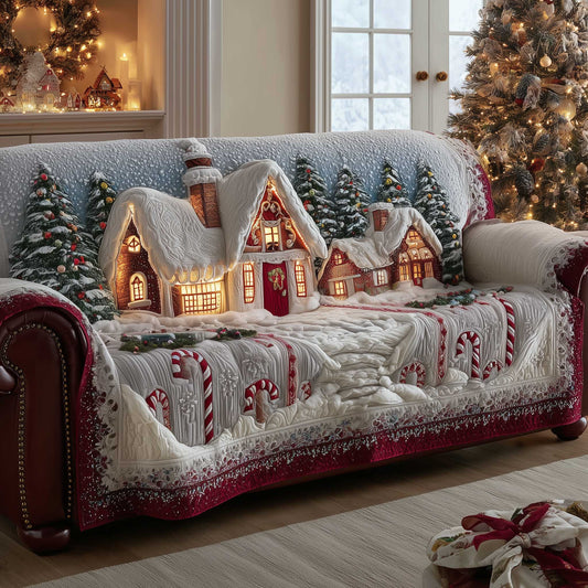 Christmas Wonderland Quilted Sofa Cover Whimsical Winter Theme Gifts For House Warming