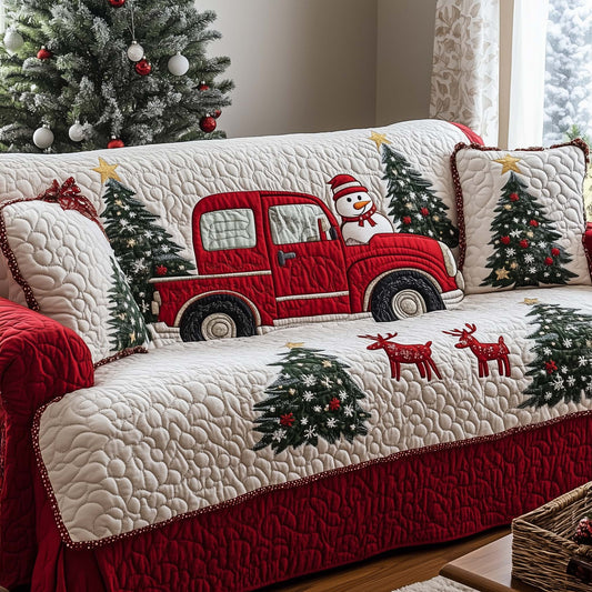 Snowman Delivery Truck Quilted Sofa Cover Winter Holiday Best Gift For Christmas Holiday