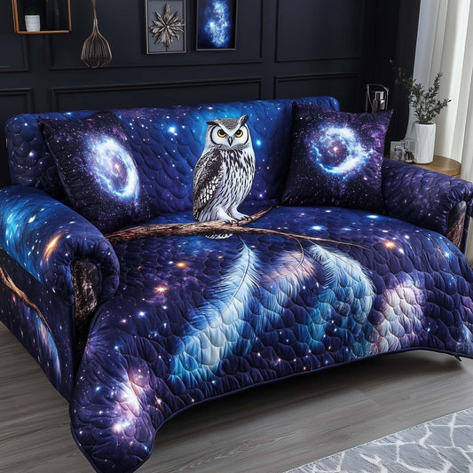 Galaxy Owl Quilted Sofa Cover Celestial Nebula Sofa Best Unique Gifts For Owl Lovers