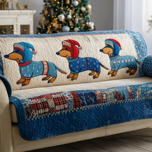 Dachshund Adorable Quilted Sofa Cover Christmas Sofa Protector Dachshund Owner Gifts Trendyhomewear - Pvr