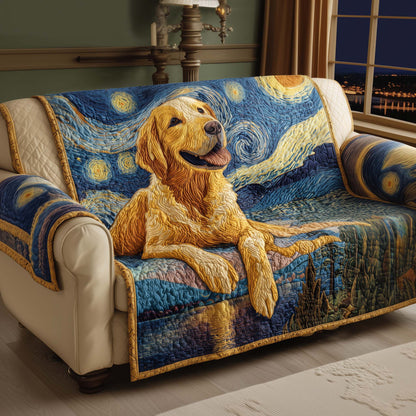 Starry Golden Retriever Quilted Sofa Cover Dog Under Night Sky Unique Present For Smart Dog