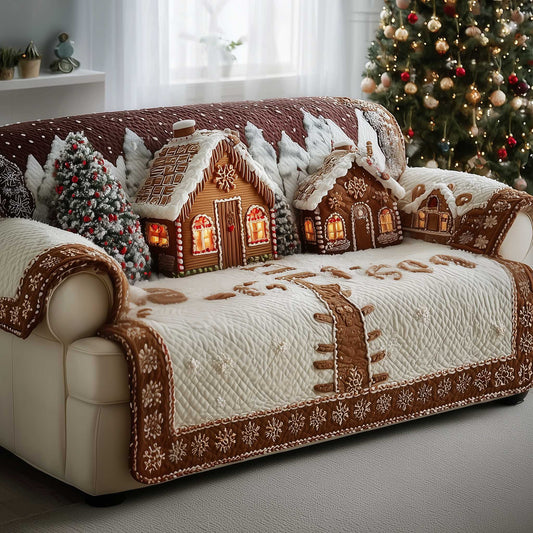 Gingerbread House Quilted Sofa Cover Festive Edible House Motif Best Gift For Sweet Lover