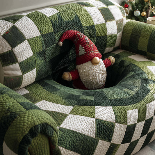 Gnome Green Hideaway Quilted Sofa Cover Christmas Couch Furniture Gnome Novelty Gifts Trendyhomewear - Pvr