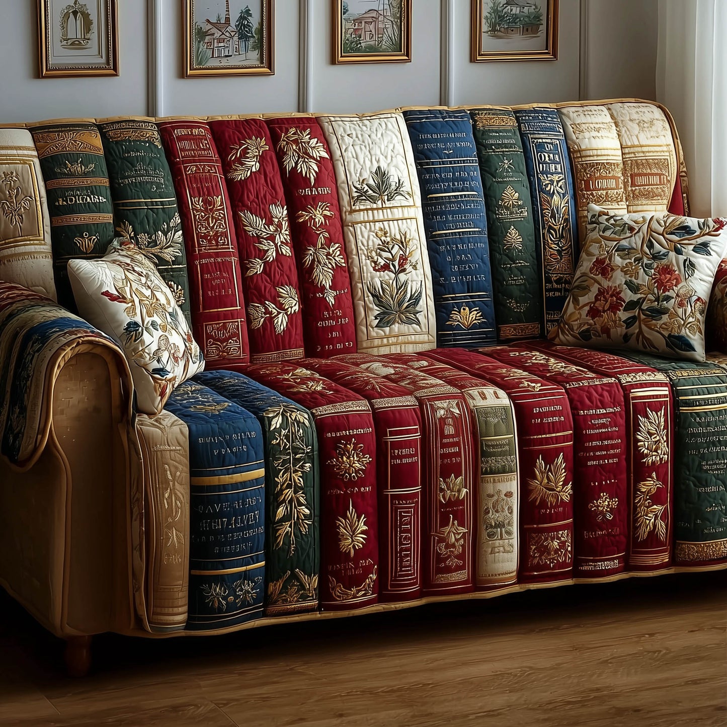 Rustic Book Quilted Sofa Cover Farmhouse Style Knowledge Motif Christmas Gifts For Book Lovers