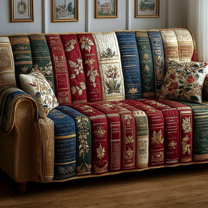 Rustic Book Quilted Sofa Cover Farmhouse Style Knowledge Motif Christmas Gifts For Book Lovers