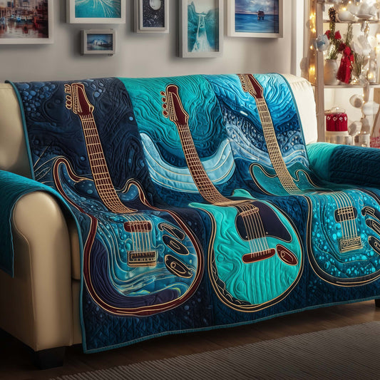 Guitar Blue Rhythm Quilted Sofa Cover Cozy Christmas Furniture Gifts For Guitar Artist Trendyhomewear - Pvr