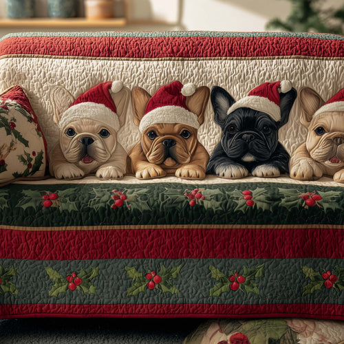 Festive French Bulldog Quilted Sofa Cover Xmas Sofa Protector Gifts For Bulldog Lovers Trendyhomewear - Pvr