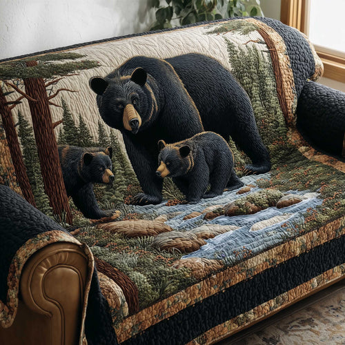 Woodland Charm Quilted Sofa Cover Rustic Forest Creature Design Bear Gifts For Dad