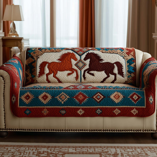 Tribal Horse Quilted Sofa Cover Unique Xmas Southwestern Style Couch Throw Gifts Trendyhomewear - Pvr