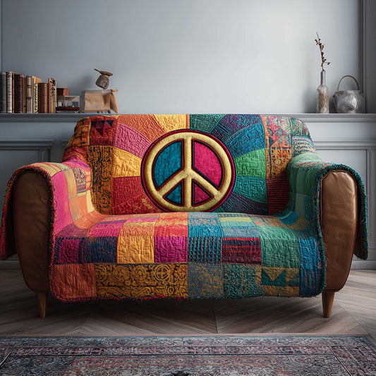 Hippie Harmony Quilted Sofa Cover Peace and Love Retro Gifts For Your Hippie Friend
