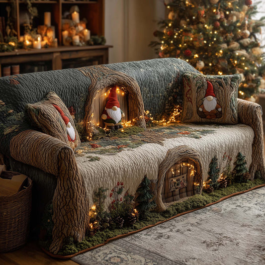Christmas Gnomies Quilted Sofa Cover Christmas Couch Protector Cozy Gnomies Based Gifts Trendyhomewear - Pvr