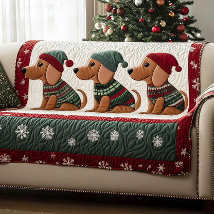 Dachshund In Sweater Quilted Sofa Cover Funny Xmas Dachshund Dog Couch Protector Gifts Trendyhomewear - Pvr
