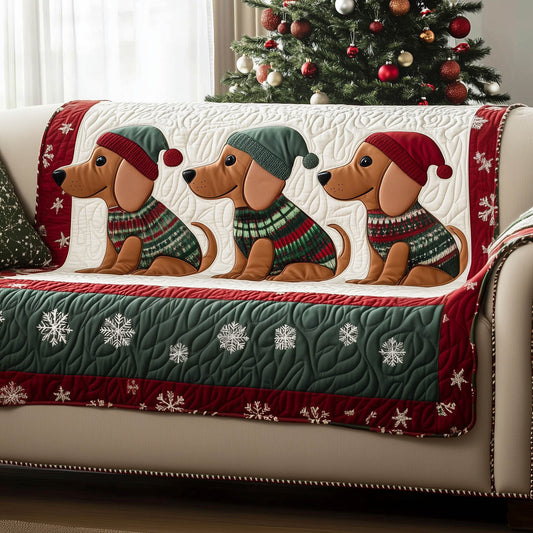 Dachshund In Sweater Quilted Sofa Cover Funny Xmas Dachshund Dog Couch Protector Gifts Trendyhomewear - Pvr