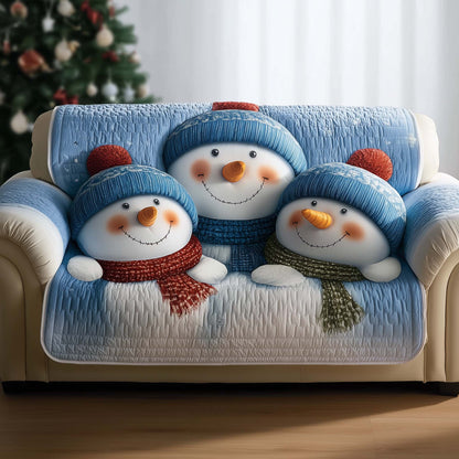 Snowman Family Quilted Sofa Cover Xmas Holiday Couch Furniture Winter Snowman Themed Gifts Trendyhomewear - Pvr