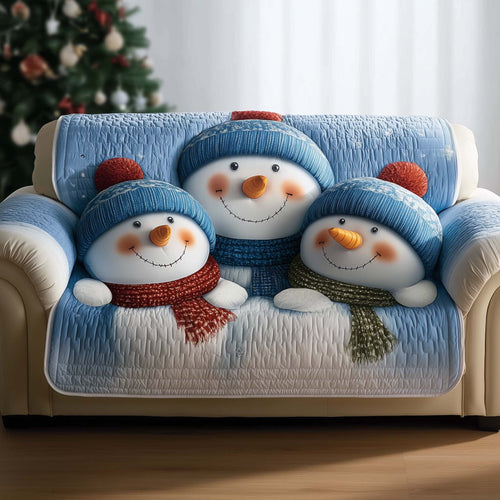 Snowman Family Quilted Sofa Cover Xmas Holiday Couch Furniture Winter Snowman Themed Gifts Trendyhomewear - Pvr