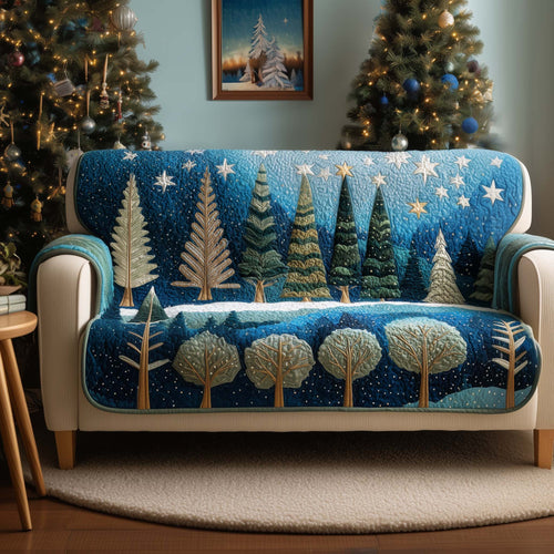 Serene Pines Christmas Quilted Sofa Cover Cozy Xmas Couch Protector Winter Themed Gifts Trendyhomewear - Pvr