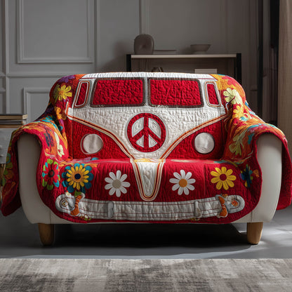 Hippie Van Quilted Sofa Cover Retro Peace Sign Van Design Gifts For Your Hippie Friend