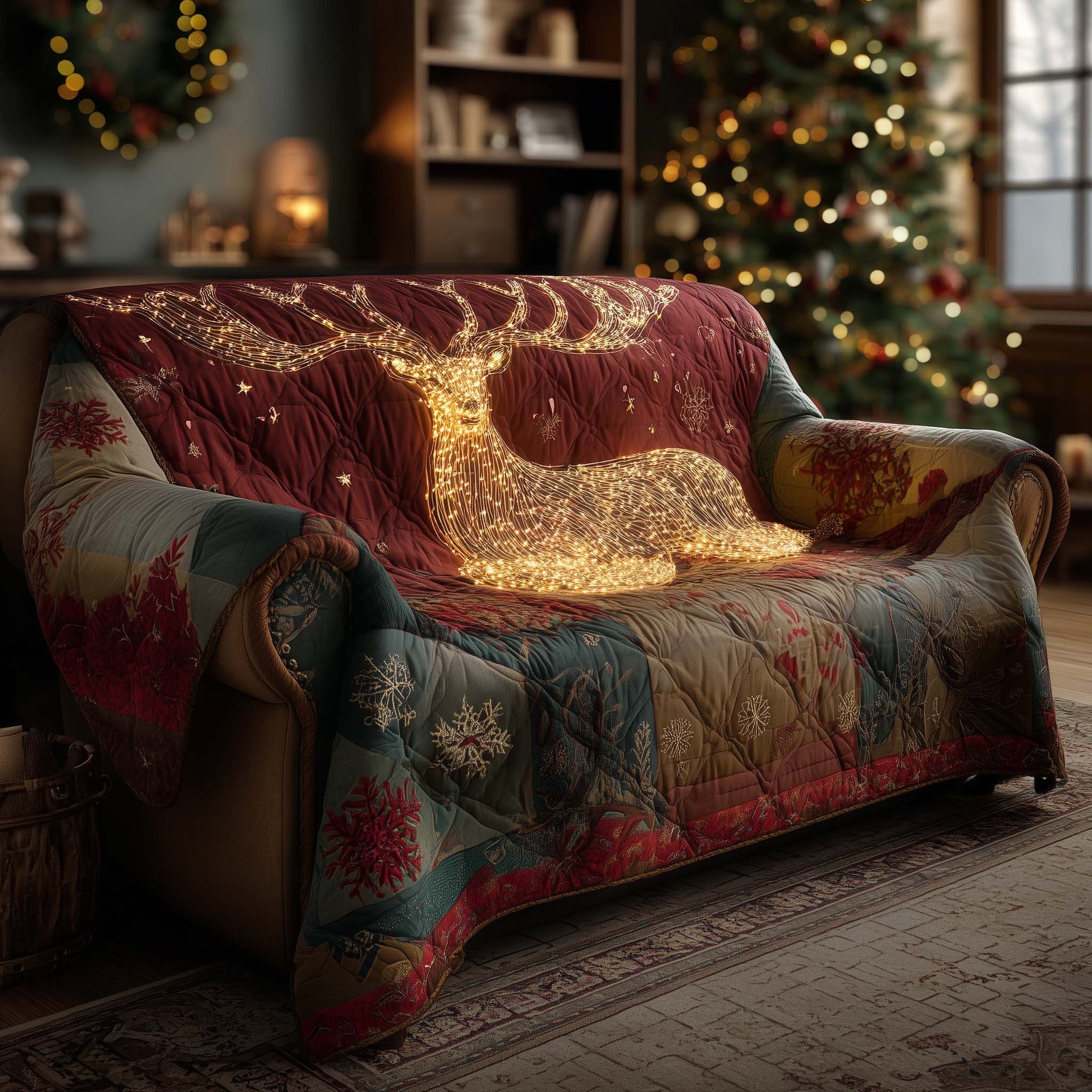 Festive Holiday Deer Quilted Sofa Cover Yuletide Stag Light Deer Themed Gifts For Him