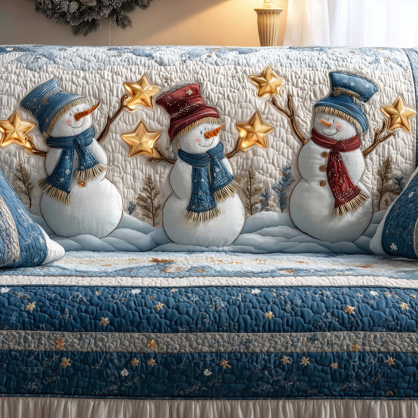 Snowman Having Fun Quilted Sofa Cover Xmas Holiday Couch Protector Snowman Decor Gifts Trendyhomewear - Pvr