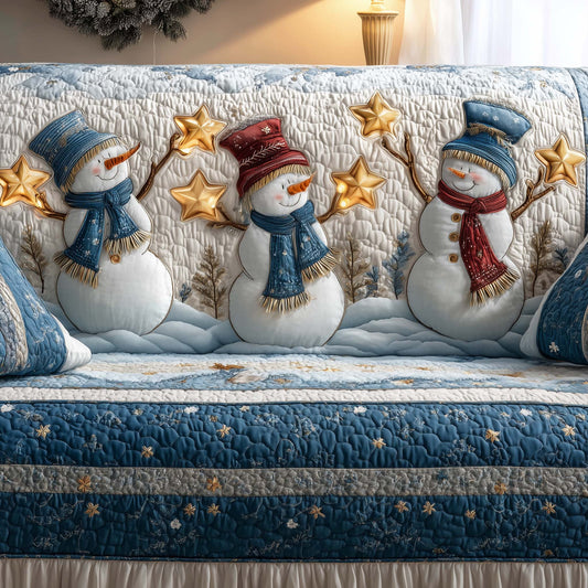 Snowman Having Fun Quilted Sofa Cover Xmas Holiday Couch Protector Snowman Decor Gifts Trendyhomewear - Pvr