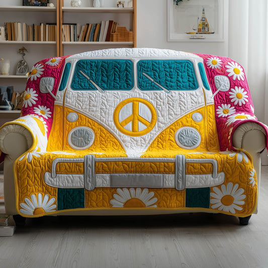 Daisy Ride Quilted Sofa Cover Happy Daisy Patchwork Accent Gifts For Your Hippie Friend