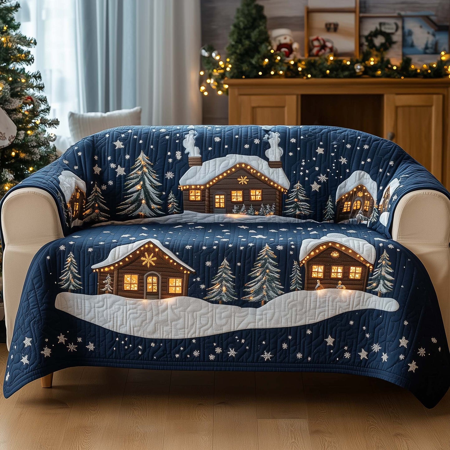 Snow Village Quilted Sofa Cover Miniature Christmas Town Accent Gifts For House Warming
