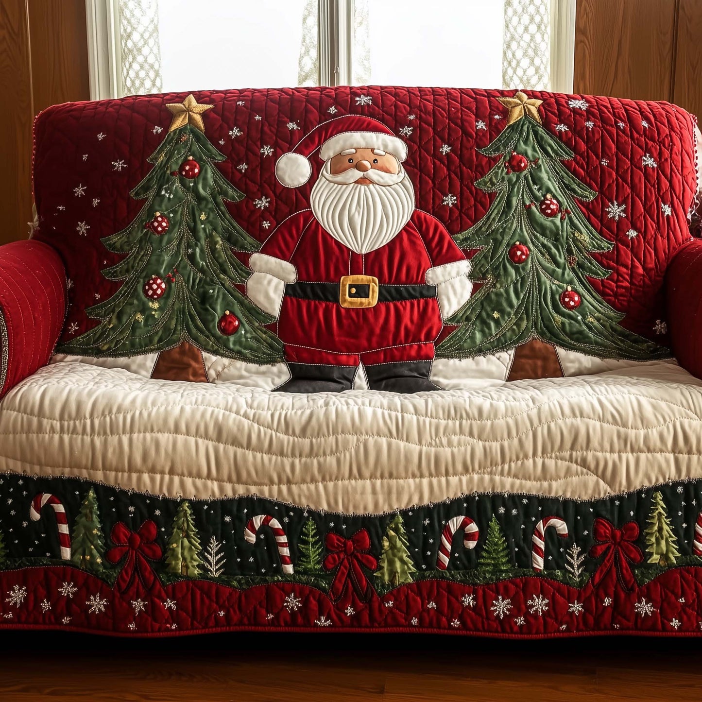 Santa Xmas Night Quilted Sofa Cover Christmas Sofa Furniture Decoration Santa Gifts Trendyhomewear - Pvr