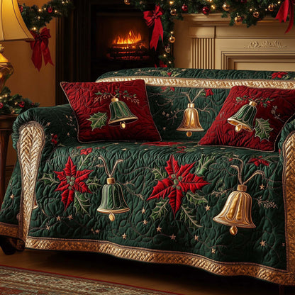 Christmas Bells Quilted Sofa Cover Winter Sofa Protector Cozy Christmas Bells Gift Items Trendyhomewear - Pvr