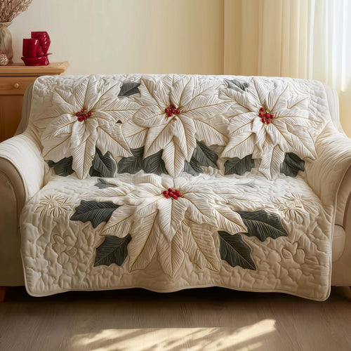 Poinsettia Charm Quilted Sofa Cover Unique Christmas Couch Cushion Poinsettia Gifts For Mom Trendyhomewear - Pvr