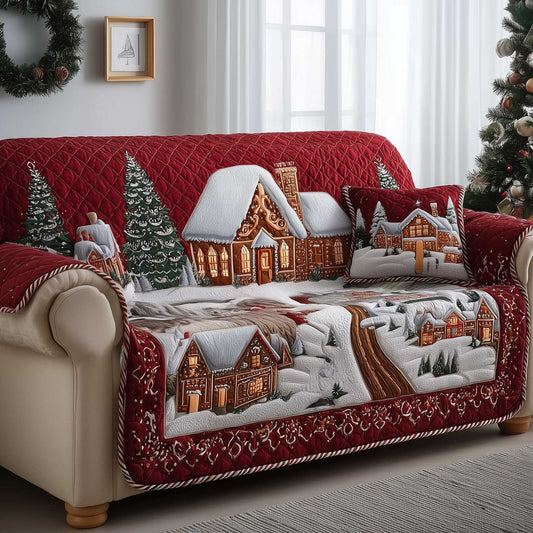 Gingerbread House Quilted Sofa Cover Cute Xmas Holiday Sofa Pad Gingerbread Gift Items Trendyhomewear - Pvr