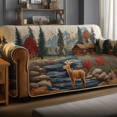 Deer Quilted Sofa Cover Nature Inspired Woodland Motif Deer Themed Gifts For Him
