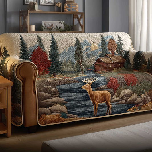 Deer Quilted Sofa Cover Nature Inspired Woodland Motif Deer Themed Gifts For Him