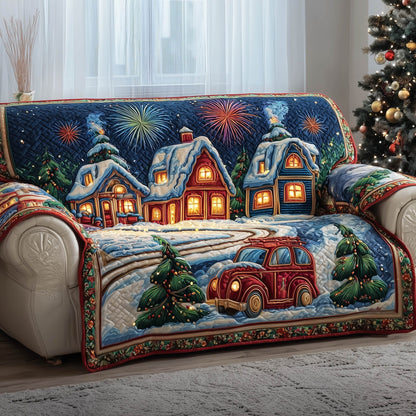 Festive Village Quilted Sofa Cover Cheerful Town Christmas Motif Gifts For House Warming