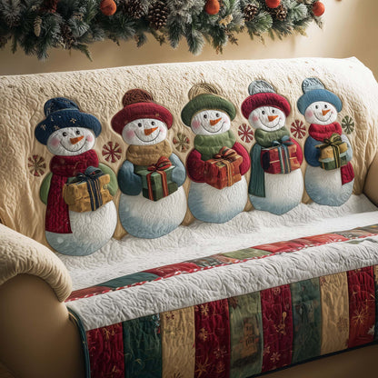 Snowman Reading Christmas Quilted Sofa Cover Best Holiday Sofa Furniture Snowman Gifts Trendyhomewear - Pvr