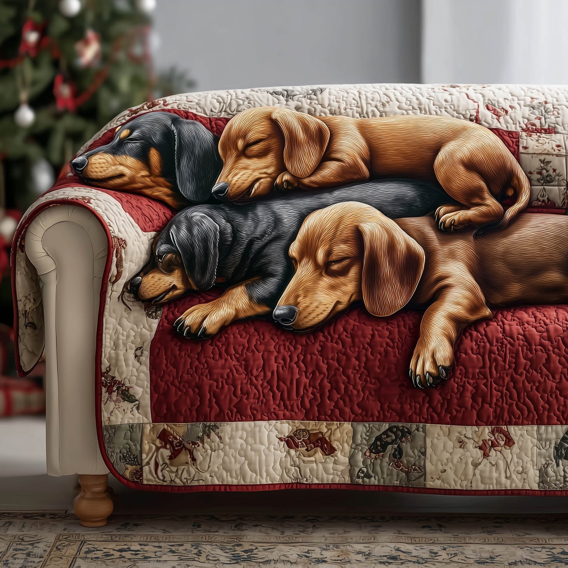 Puppies Snoore Quilted Sofa Cover Sleeping Sausage Puppy Dachshund Christmas Gifts