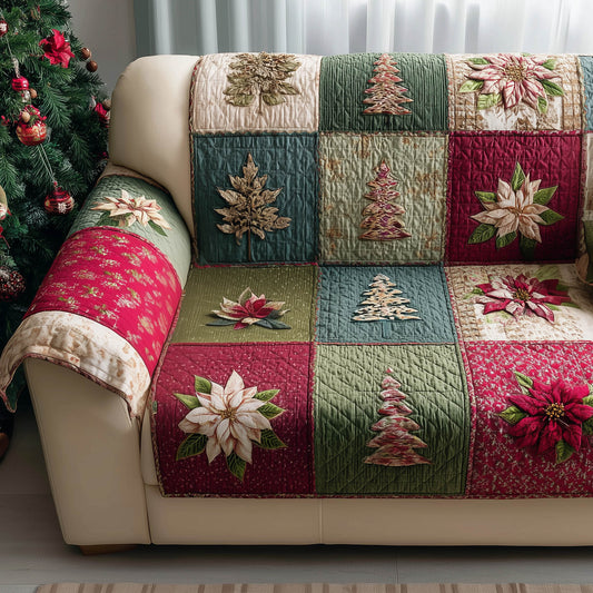 Flower Patchwork Christmas Quilted Sofa Cover Best Holiday Couch Protector Flower Gifts Trendyhomewear - Pvr