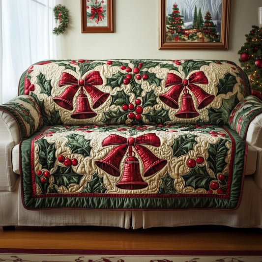 Shimmering Bells Quilted Sofa Cover Xmas Holiday Couch Protector Bell Decor Gifts For Mom Trendyhomewear - Pvr