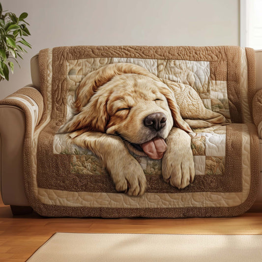 Golden Retriever Quilted Sofa Cover Friendly Dog Portrait Unique Present For Smart Dog