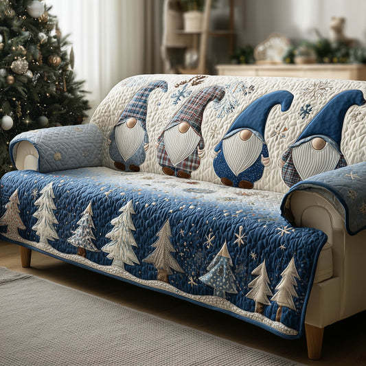 Gnome Snowy Quilted Sofa Cover Winter Holiday Sofa Protector Cool Gnome Gifts For Her Trendyhomewear - Pvr