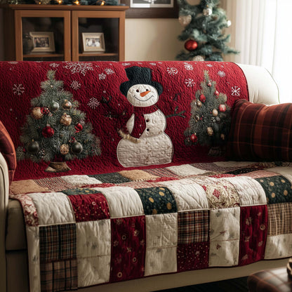 Snowman Frosty Friend Quilted Sofa Cover Holiday Couch Protector Cozy Snowman Decor Gifts Trendyhomewear - Pvr