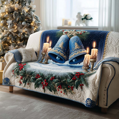 Christmas Bells Quilted Sofa Cover Xmas Couch Furniture Winter Heaven Bell Based Gifts Trendyhomewear - Pvr