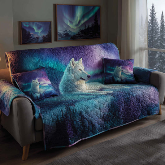 Northern Wolf Quilted Sofa Cover Winter Couch Protector Best Christmas Gifts For Wolf Lovers Trendyhomewear - Pvr