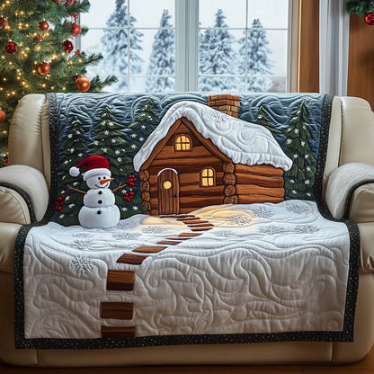 Snow Cabin Quilted Sofa Cover Cozy Winter Log Cabin Scene Gifts For House Warming