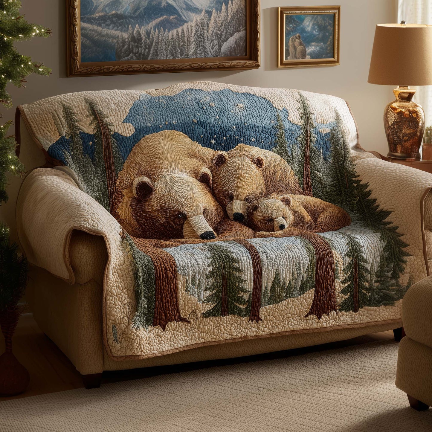 Bear Forest Quilted Sofa Cover Nature Camouflage Bear Design Bear Gifts For Dad
