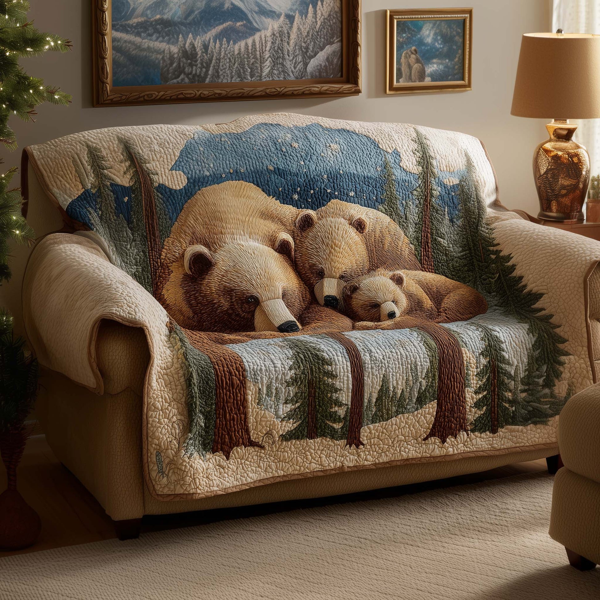 Bear Forest Quilted Sofa Cover Nature Camouflage Bear Design Bear Gifts For Dad