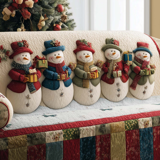 Jolly Snowman Quilted Sofa Cover Best Xmas Sofa Protector Cozy Snowman Based Gift Items Trendyhomewear - Pvr